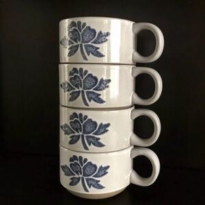 Vintage Midwinter Stoneware Wedgwood Cups Blue Flower